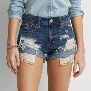 American Eagle High Rise Festival Distressed Denim Shorts Women's Size 8